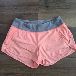 Athleta Coral/Gray Run With It 3" Athletic Shorts